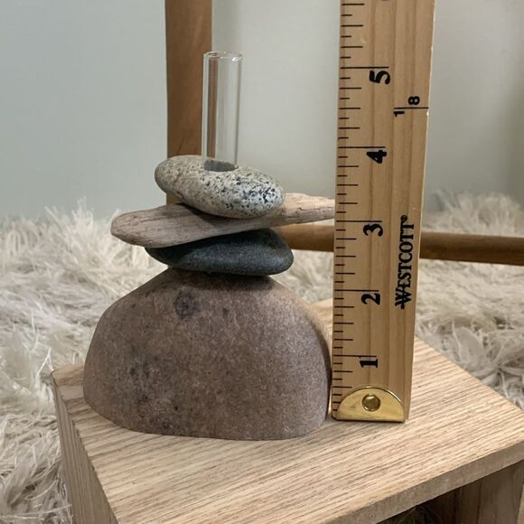 Small Cairn Style Boho Driftwood And Stone Bud Vase - Picture 10 of 14